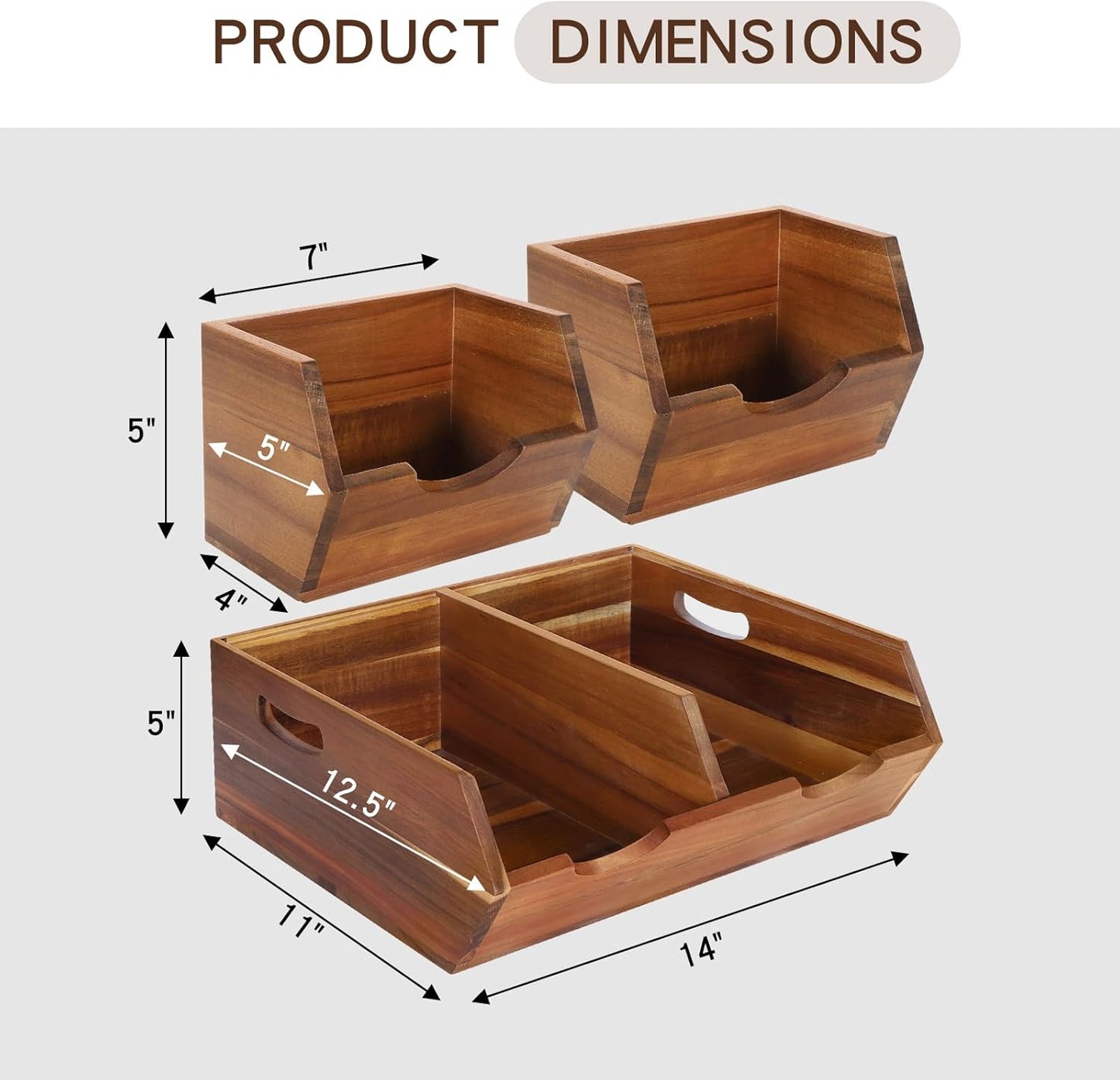 3 in 1 Acacia Wood Pantry Storage Bins for Kitchen（No installation Required）-Potato and Onion Storage Bins，2-tier Vegetable and Fruit Organizer with Anti-slip Mat，Stacking Bins for Kitchen & Pantry