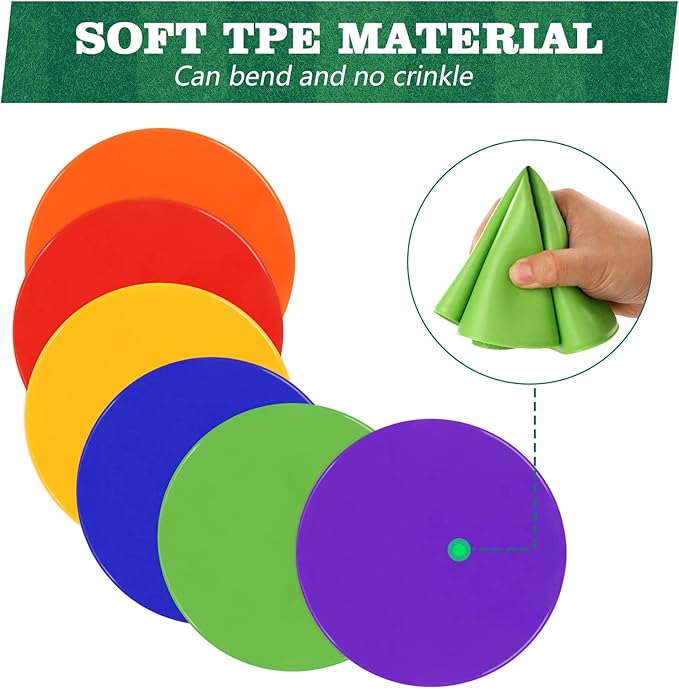 Poly Spots Spot Markers for Gym Floor 9inch 10inch 12/18/24/36 Pcs Flat Cones Non-Slip Rubber Floor Dots Circles for Kids Sports Soccer Basketball Agility Training Dance Classroom