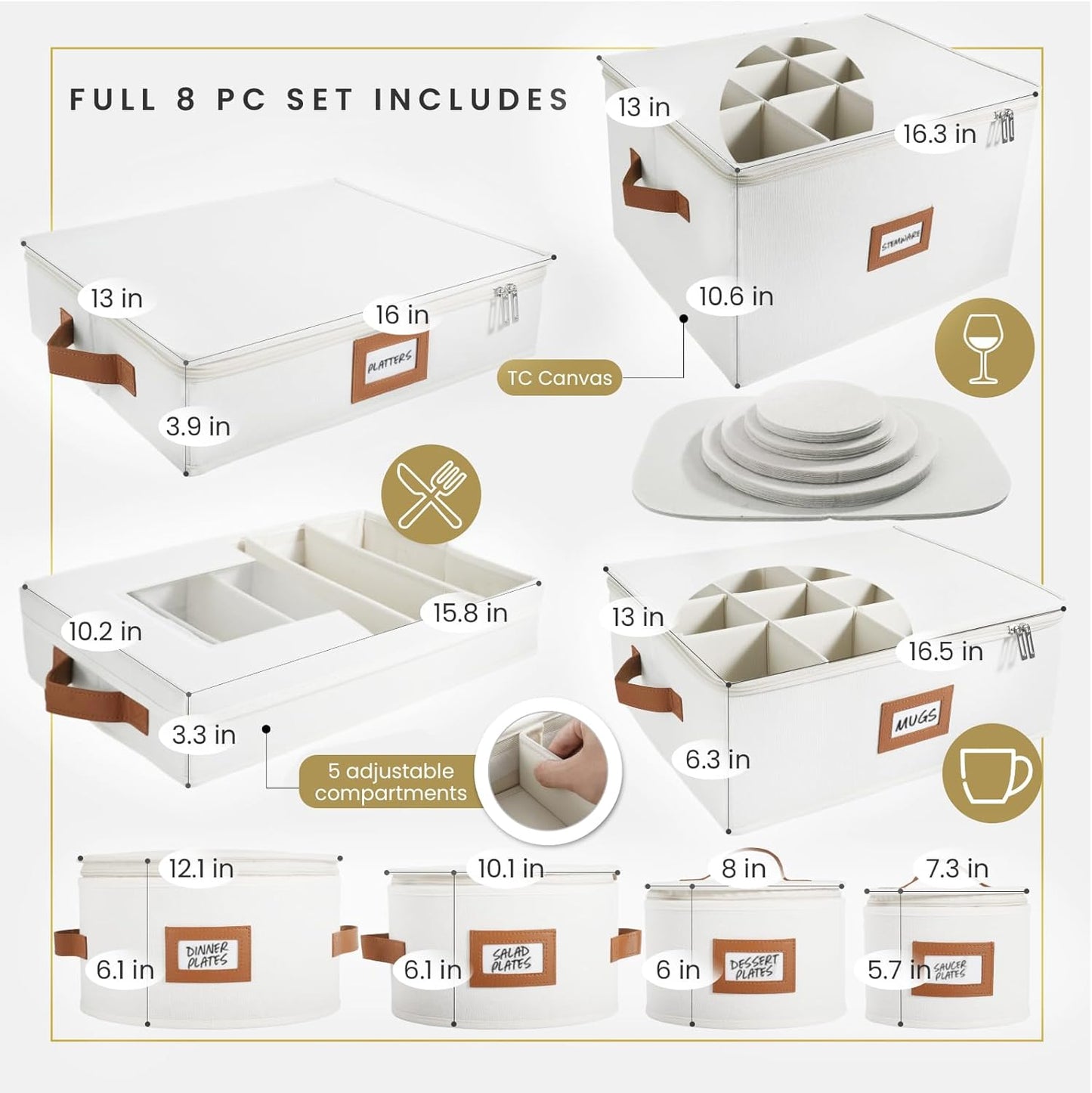 HOMELUX THEORY Saucer Plate Storage Box, 2pc Ivory Hard Shell China Storage Containers Thick Surfaces Lid & 24 Felt Pads, Heavy Duty Moving Box with Handles for Dishes, Dinner Plate, & Dinnerware