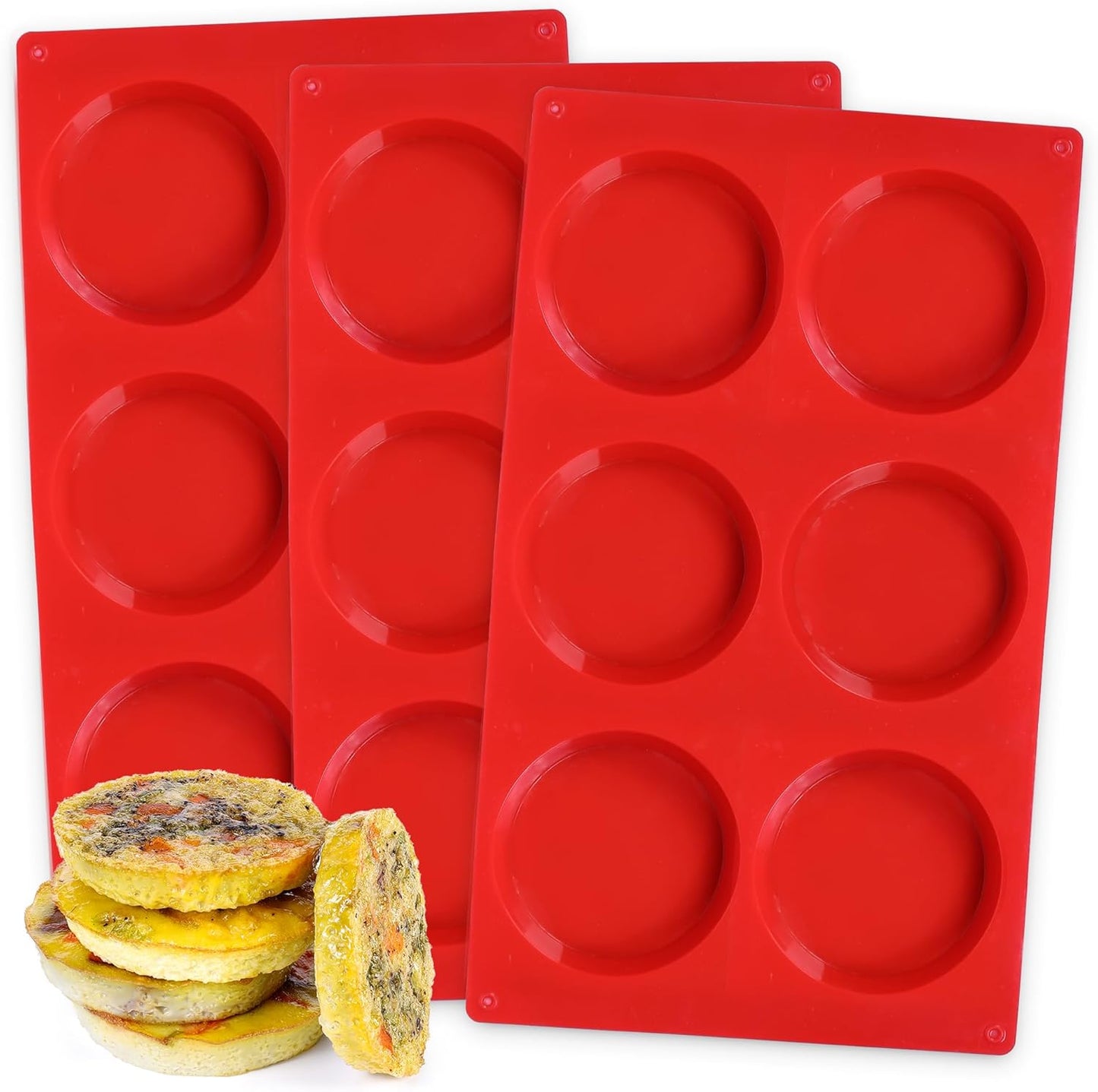 Silicone Egg Pans, 3 Inch Muffin Top Pan Non Stick Molds for Breakfast Sandwiches, 3 Pack Whoopie Pie Pan, Circle for Baking English Muffins, Egg Sandwich, Whoopie Pies