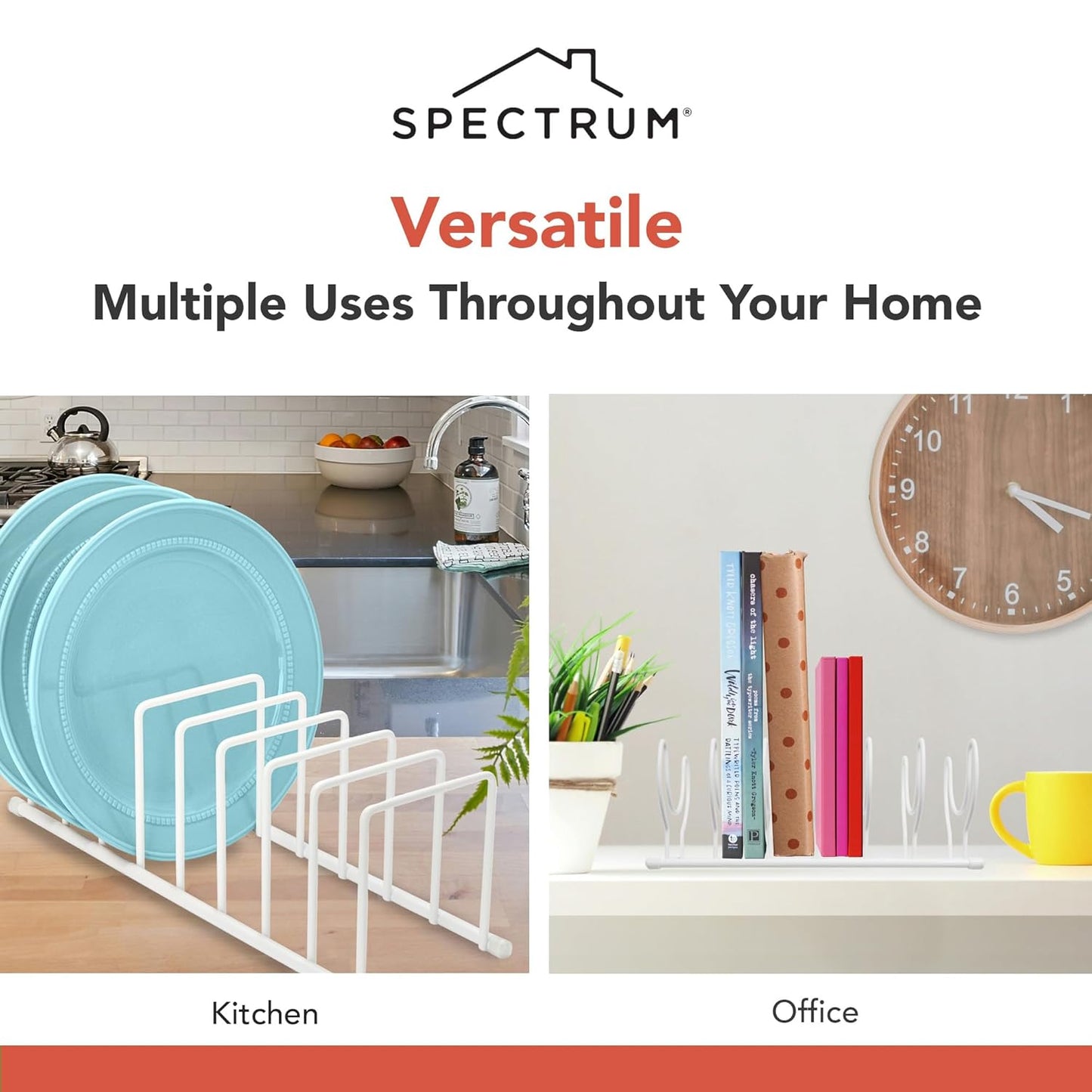 Spectrum Euro Cutting Board Holder Stand for Countertop or Inside Kitchen Cabinet Organization Matte White, 8 Slot Cutting Board Drying Rack or Cabinet Plate Bakeware Storage Organizer