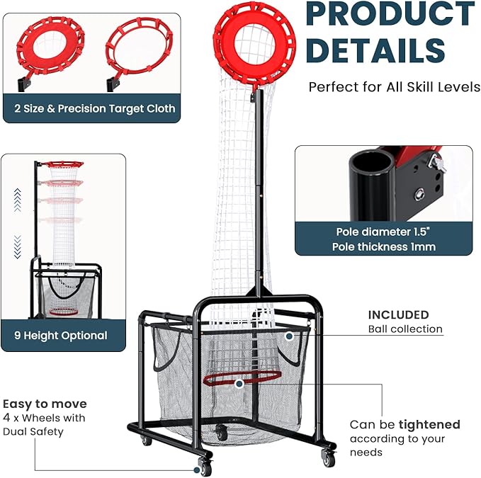 Volleyball Setter Training Equipment – Adjustable Height & Angle, Precision Target Cloth for Accurate Setting, Portable with Wheels, Ball Storage Net Bag Skill Levels