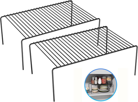 Large(15.7 x 9.4 inch)Black Cabinet Storage Shelf Rack Set of 2, Rustproof Metal Wire Kitchen Counter Organizers and Storage, Spice Organization for Cabinet, Plate, Dish, Pantry, Bathroom, Fridge