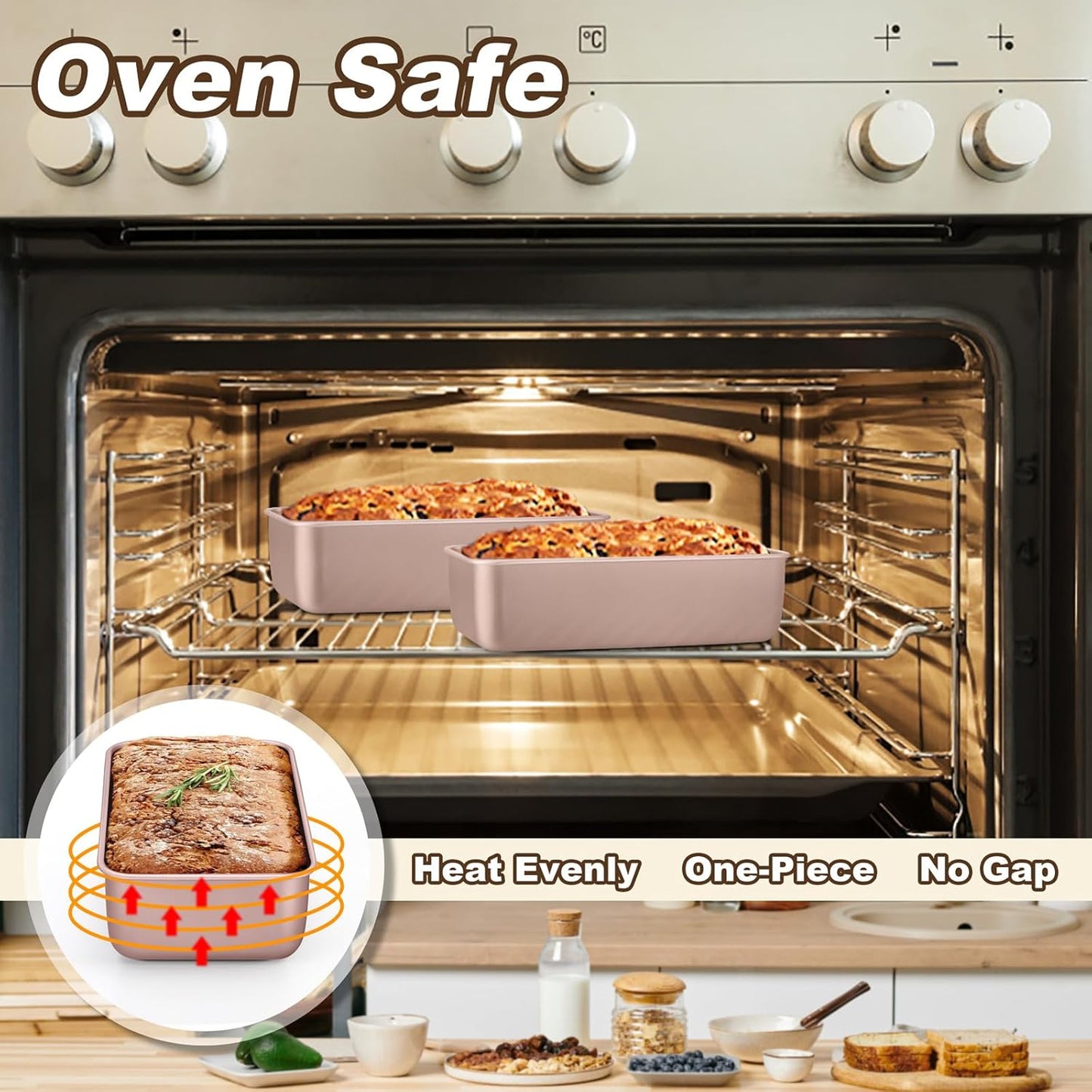 LIANYU 9 x 5 Inch Bread Loaf Pan for Baking, Stainless Steel Loaf Toast Baking Pans for Homemade Bread Meatloaf Lasagna Cake, Non Stick & Non Toxic, Oven Safe, Rose Gold