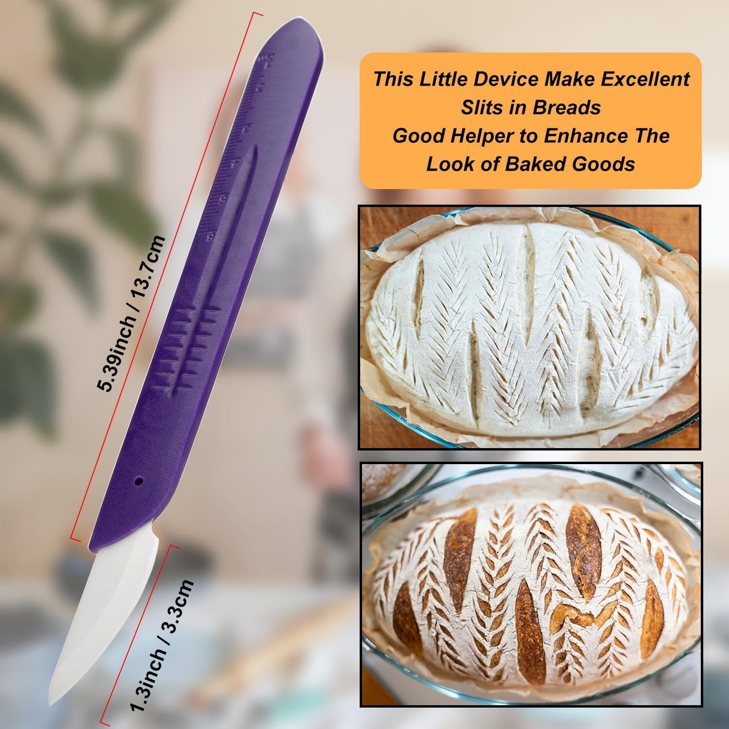 KUNIFU Bread Lame Bread Scoring Tool for Sourdough Scoring, Ceramic Scoring Knife for Bread Baking, Bread Scorer with Protective Cover, for Homemade and Bakery Use