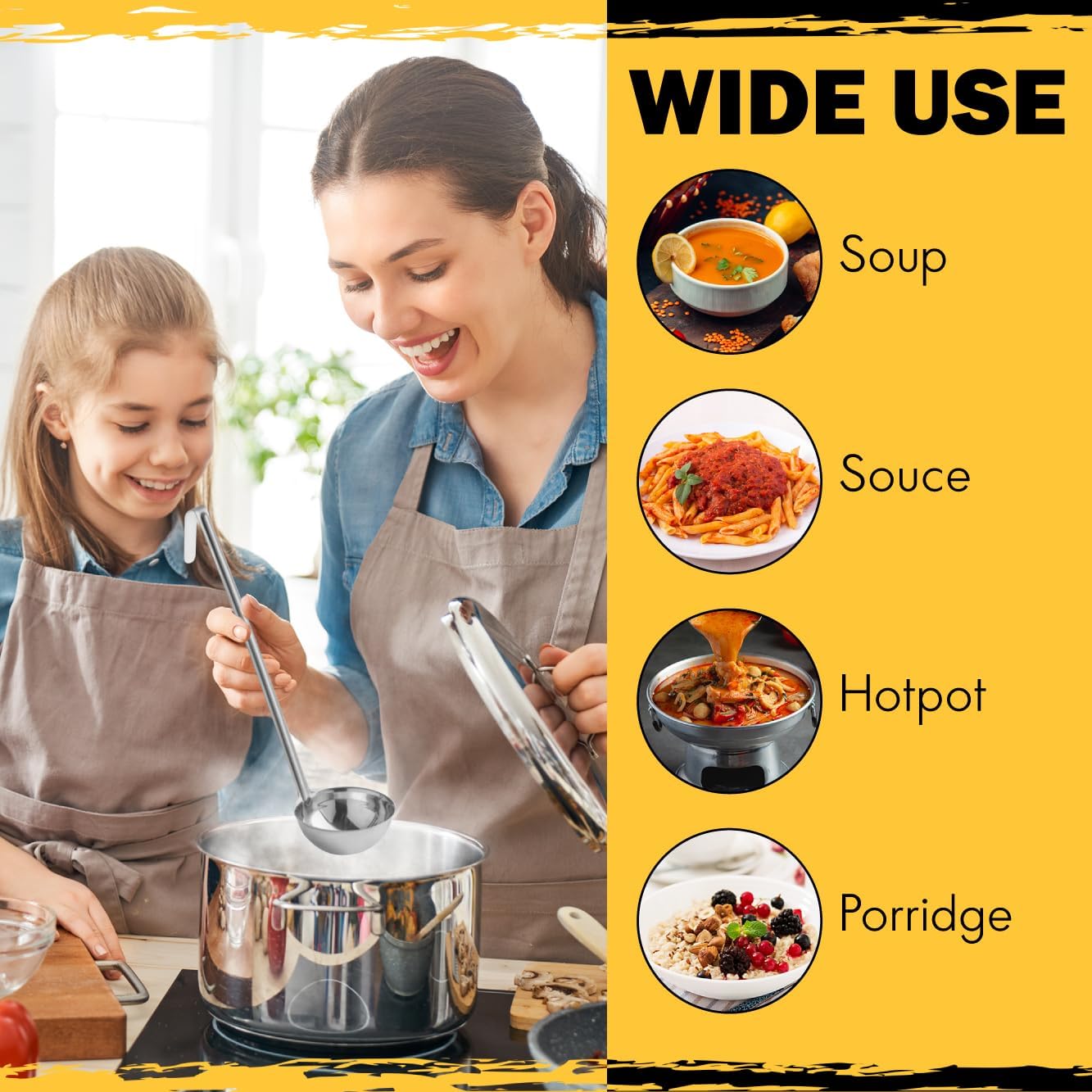 Ladle - Durable Stainless Steel Ladle Serving Measuring Soup Dressing Sauce Gravy Sturdy Dependable Long Handle for Kitchen (1, 8 Oz.)