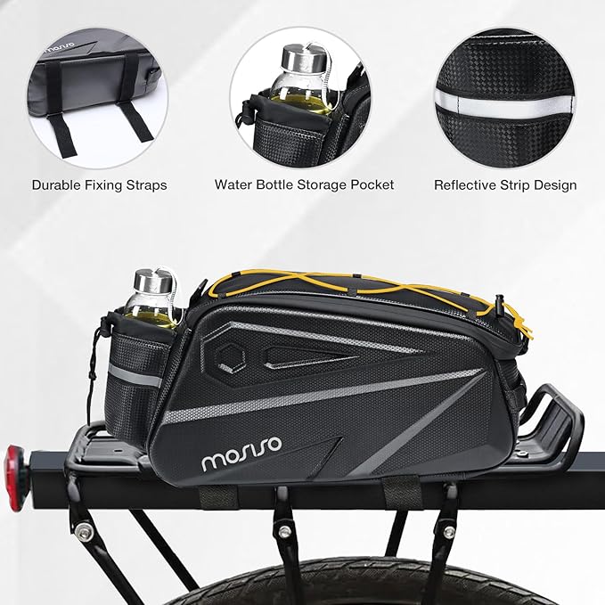 MOSISO Bike Rack Bag, Waterproof Bike Rear Rack Handbag Bicycle Trunk Bag, 14L EVA Mountain Bicycle Rear Seat Storage Saddle Pouch Cycling Luggage Pouch with Shoulder Strap, Yellow