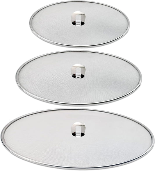 Antallcky 3 Pack Grease Splatter Screen for Frying Pan with Fold Flat Knob-Grease Splatter Guard Shield-No Cooking Oil Mess–No Burns–Ultra Fine Mesh Lids-Rust Free Stainless Steel- 9.8,11.5,13 Inch