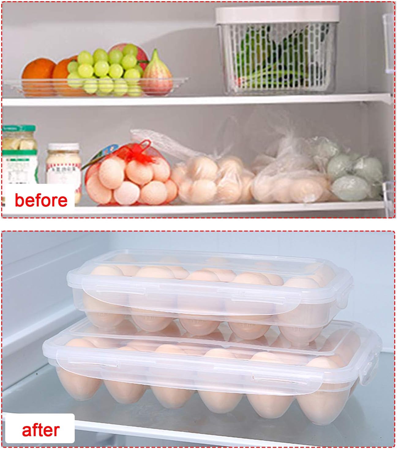 XBY-US 2 Pack Covered Egg Holders For Refrigerator, Plastic Storage Container/ Deviled Egg Tray Carrier with Lid Fits 18X2 Eggs(36 Eggs)
