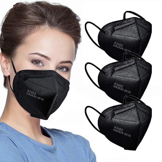 LEMENT 50pcs KN95 Face Mask Black 5 Layer Cup Dust Safety Masks Filter Efficiency≥95% Breathable Elastic Ear Loops Black Masks