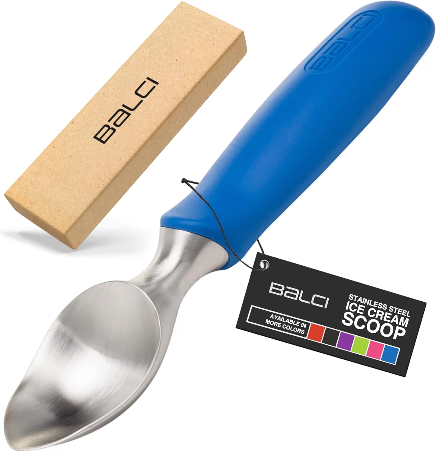 Balci Ice Cream Scoop - Heavy Duty Stainless Steel Icecream Scooper With Non-Slip Rubber Grip - Professional Metal Ice-Cream Spade - Dishwasher Safe – Blue