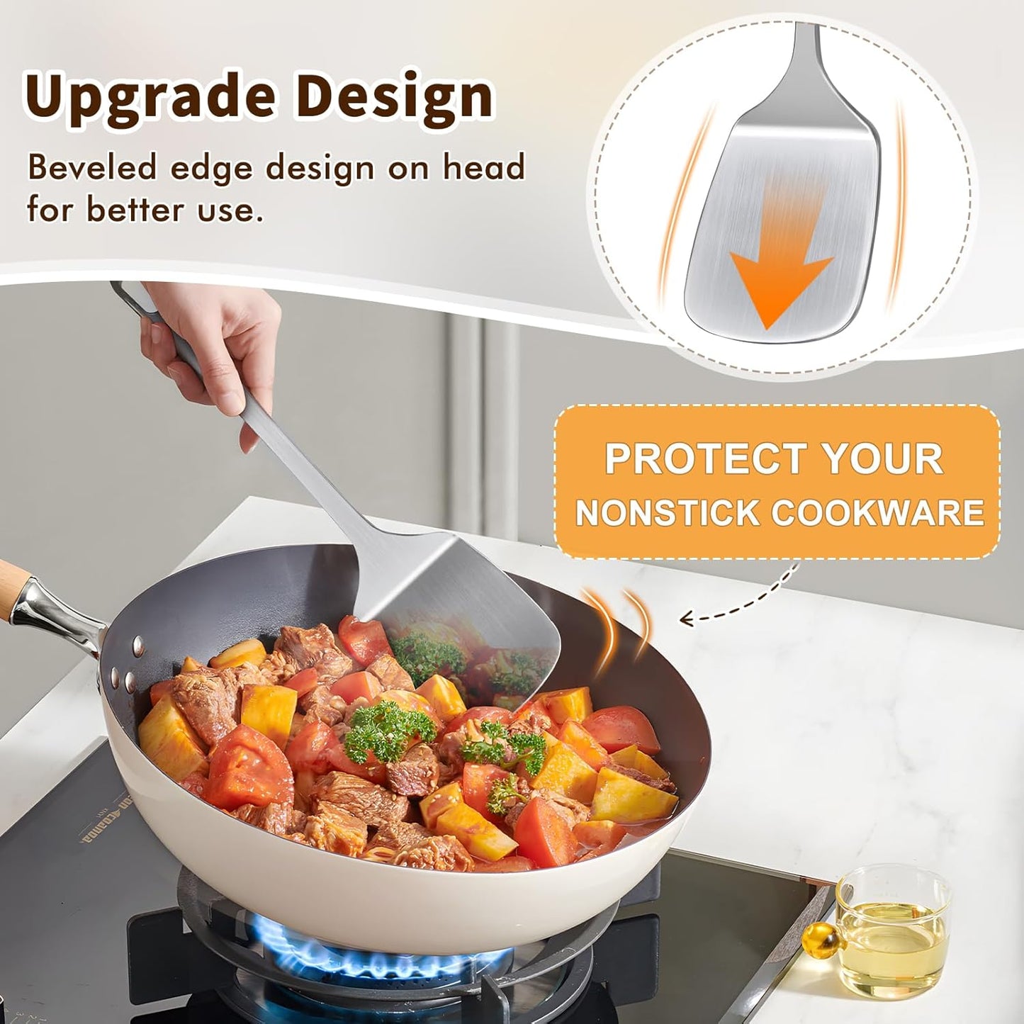 Stainless Steel Spatula, Metal Spatula Slotted Turner, Heavy Duty Sturdy Spatulas for Kitchen Use, High Heat Resistant Cooking Utensils for Fish Eggs Pancakes, Dishwasher Safe, Easy to Clean, Silver