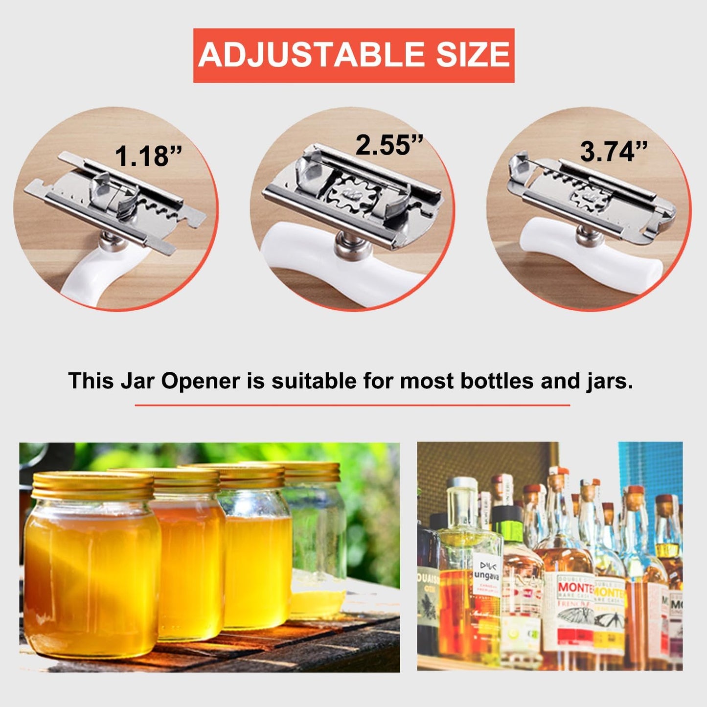 Jar Opener for Weak Hands, Adjustable Effortless Arthritis Twist Lid Can Bottle Opener Kitchen Accessories for Seniors, Stainless Steel