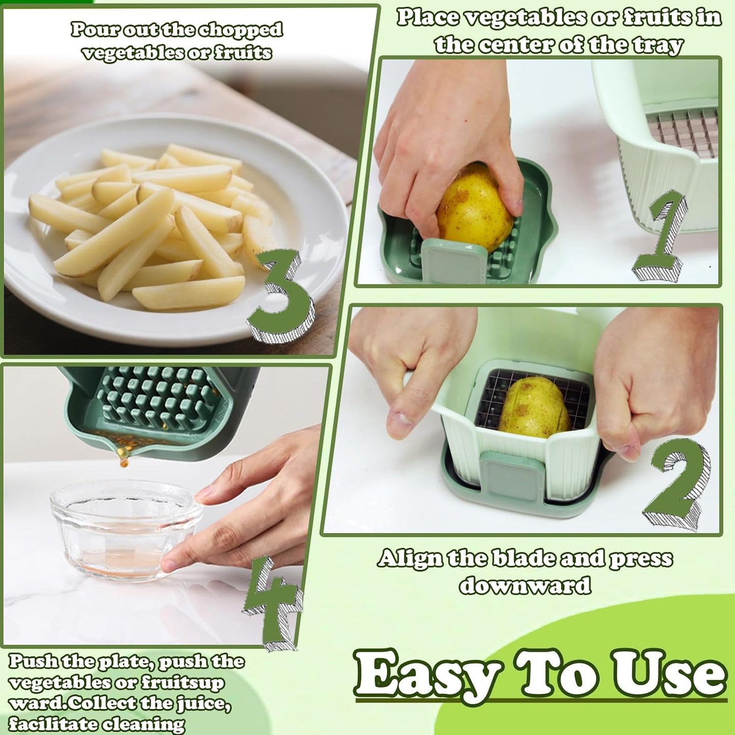 FANTEXY Onion Chopper - French Fry Cutter For Potatoes And Fruit Cutting Machine, Stainless Steel Vegetable Dicer With Grid Blades, Food Chopper With Container Manual Hand Mandoline Slicer For Kitchen