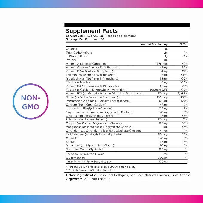 Livingood Daily Collagen Powder for Women and Men, Vanilla, Grass Fed Protein, Hydrolyzed Collagen Peptides with Vitamin C & Multi Vitamins for Hair, Skin, Nail & Gut Health, Gluten Free, 30 Servings