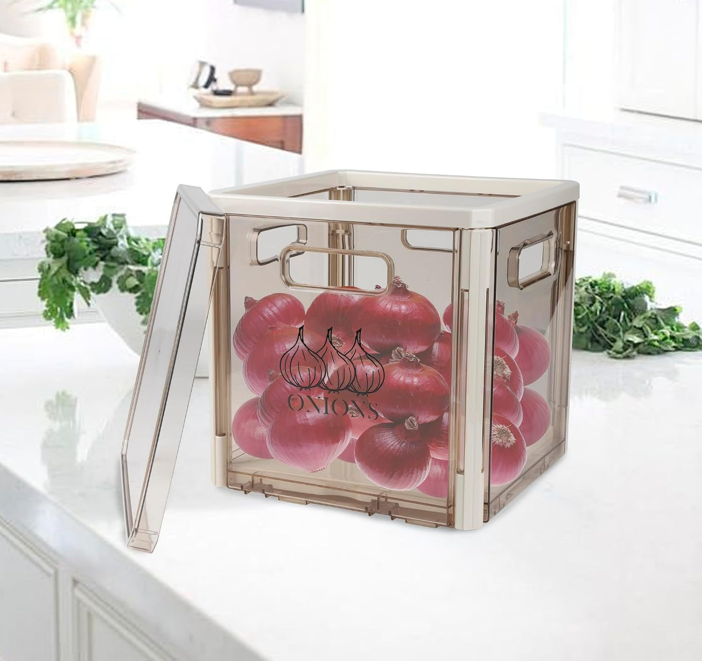 Onion and Potato Storage Container With Lid and Handle, Stackable Plastic Bin for Kitchen Organizers, BPA Free