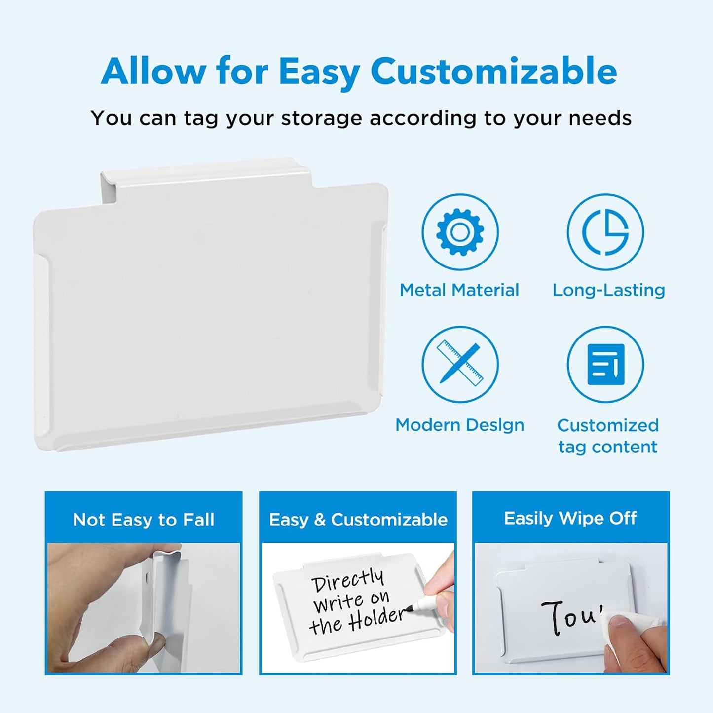 Metal Pantry Baskets Labels Clip On for Storage Bins | Edge Fold-Cream (Edge Fold-White, 8 Metal Label Clip)