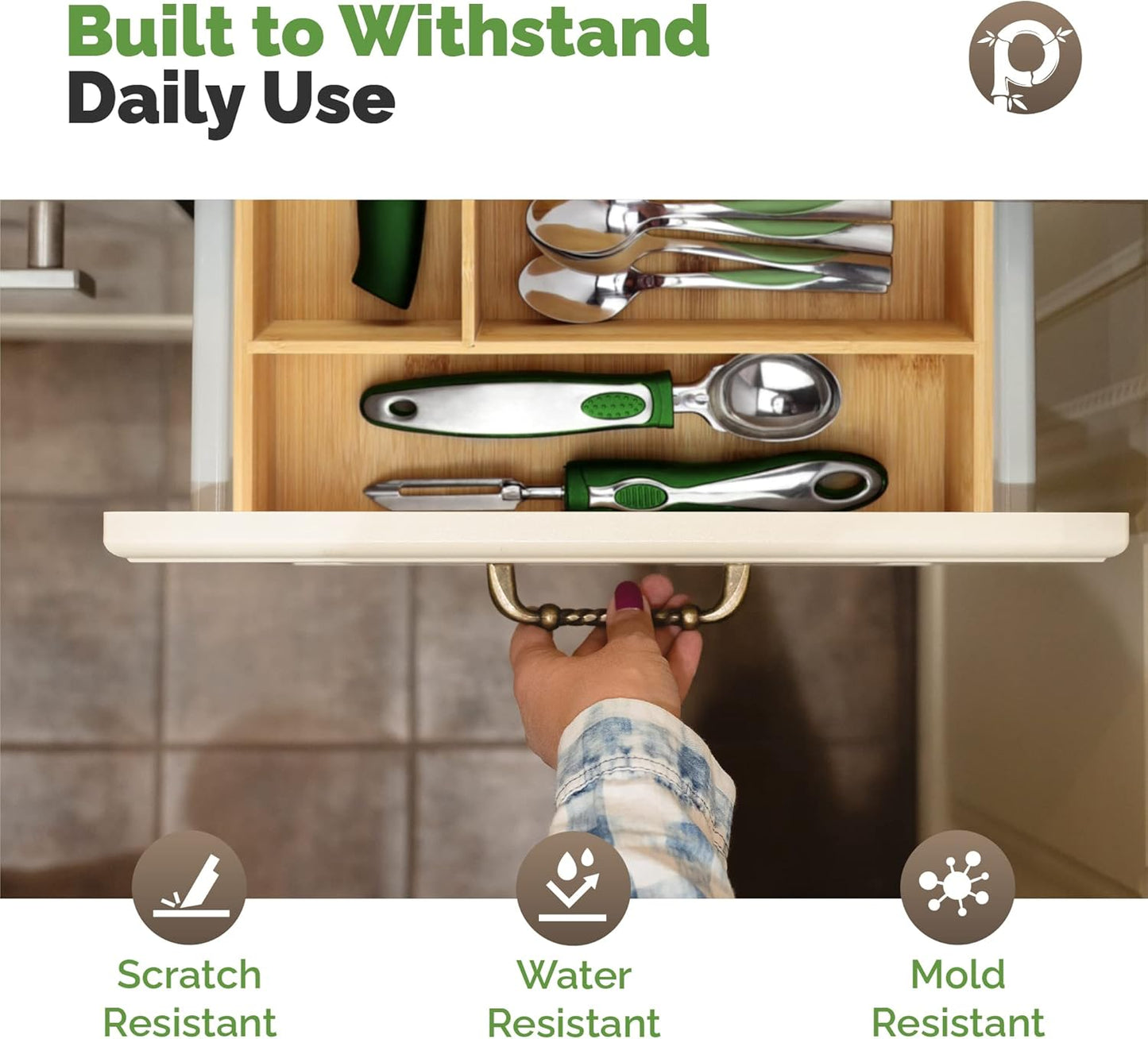 silverware tray organizer– Flatware Utensil Cutlery Silverware Holder for Drawer – Small Extra-Deep Wooden Kitchen Drawer Organizer Divider for Spoons Forks Knives cutleries (6-Slots)