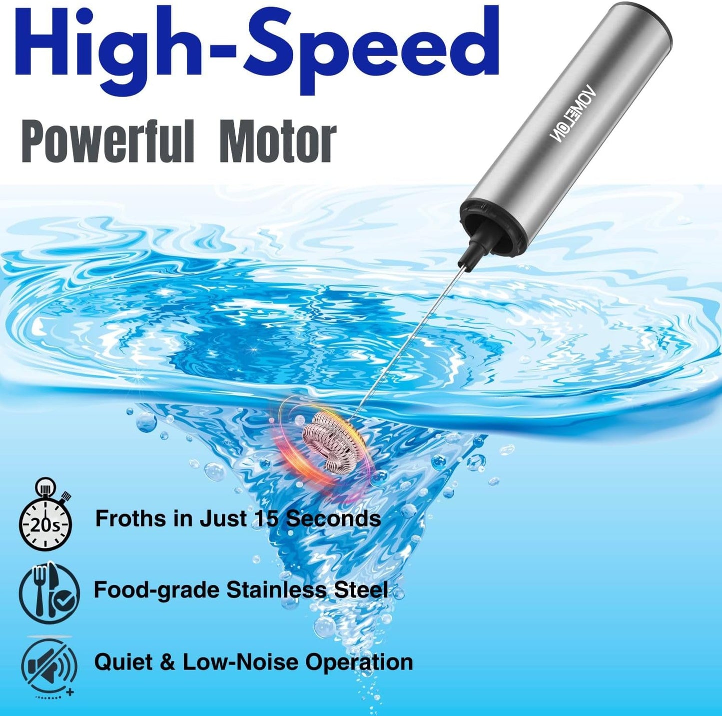 Rechargeable Milk Frother Battery Operated,2-Speed Portable Travel Frother,Electric Milk Foamer Coffee Frother for Latte, Cappuccino, Hot Chocolate Drink Mixer with Double Mini Whisks and USB Cable