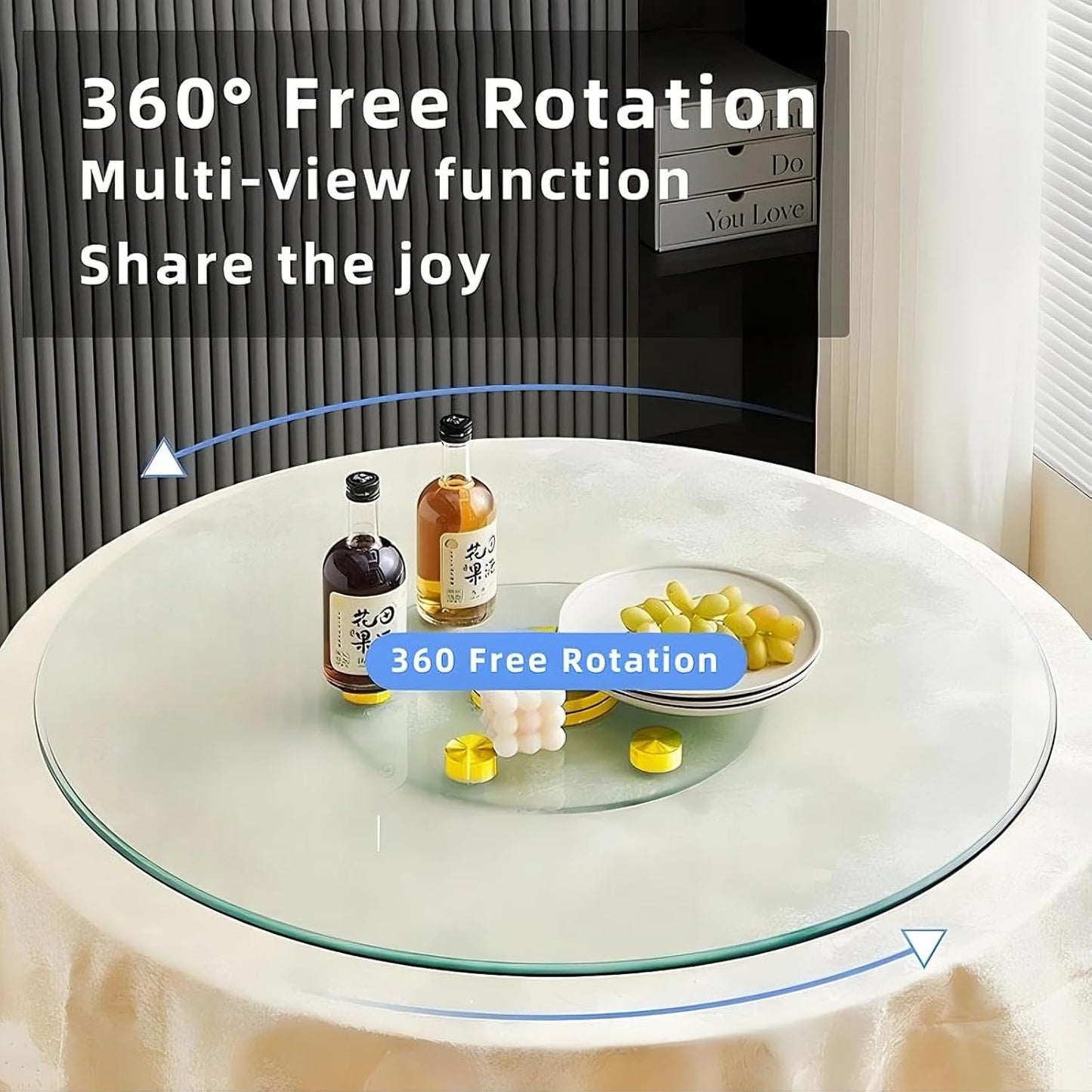 24" Tempered Glass Lazy Susan Turntable, 360° Silent-Spin Round Clear Tabletop Rotating Tray, Centerpiece for Dining Tables, Smooth Rotation, for Banquets, Weddings & Family Gatherings