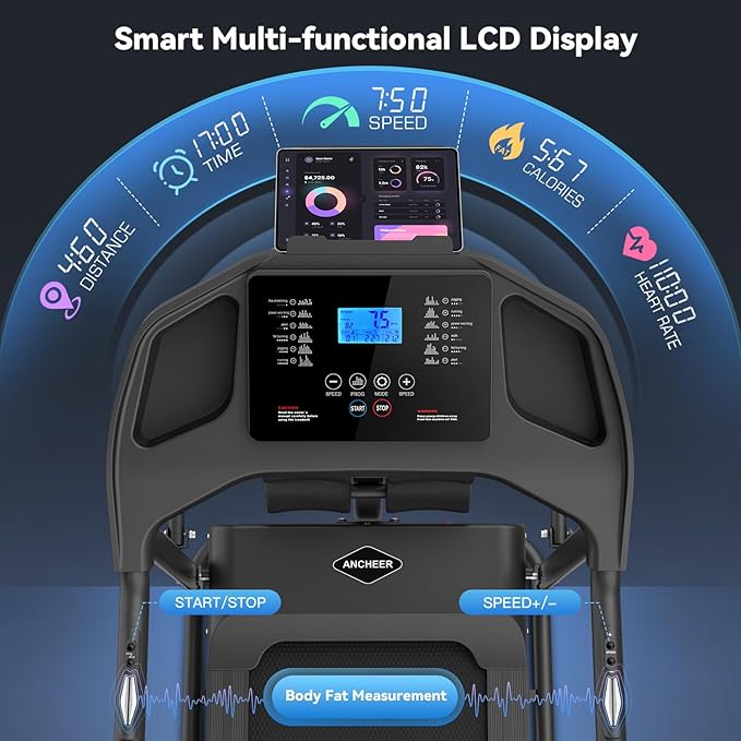 ANCHEER Foldable Treadmill with Sit Up Bench, 2025 Upgrade 3.5HP Portable Treadmills for Home with Incline 350 lbs Capacity, Smart LCD Display Body Fat& Heart Rate, Multifunction Exercise Equipment