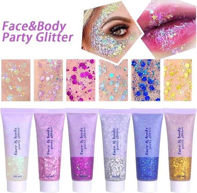 MEICOLY Silver Body Glitter,Chunky Silver Face Hair Glitter,Silver Glitter Makeup for Eyes,Sparkle Face Paint for Women and Kids,Music Festival Party Accessories