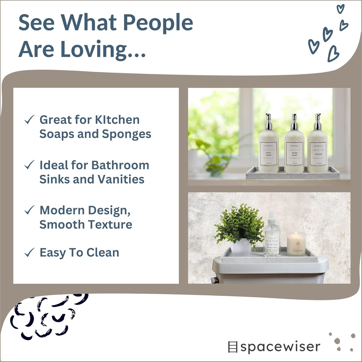 Countertop and Vanity Tray - 11.7" Silicone Bathroom Tray Countertop, Dish Soap Trays for Kitchen Counter, Sink Organizer Accessories Caddy, Toilet Laundry Shower Makeup Mat Oil Holder