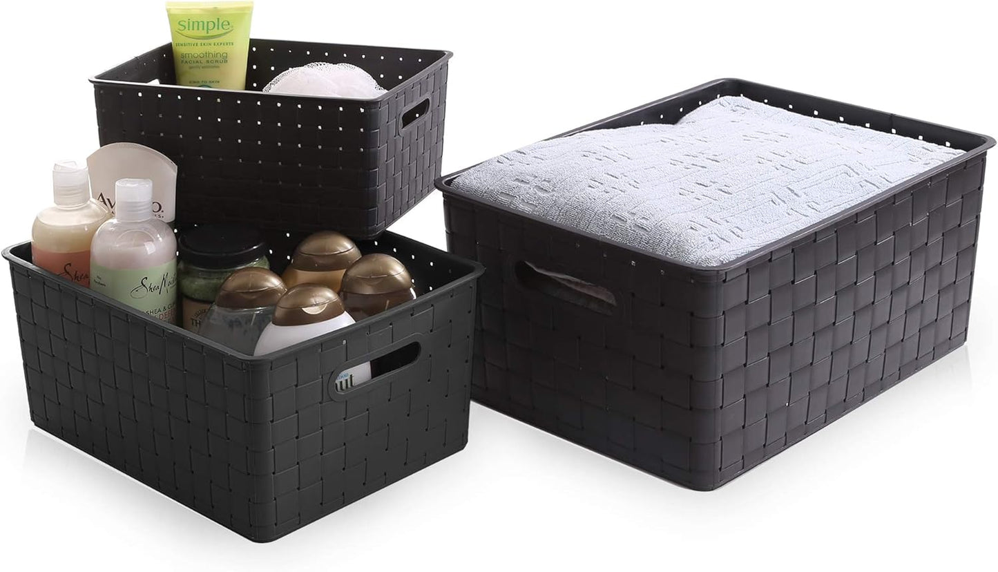 BINO Plastic Basket, Medium - Black, 4 Pack, The Stable Collection, Multi-Use Storage Basket, Rectangular Cabinet Organizer, Home & Office Storage Organizer, Baskets for Bathroom Organizing