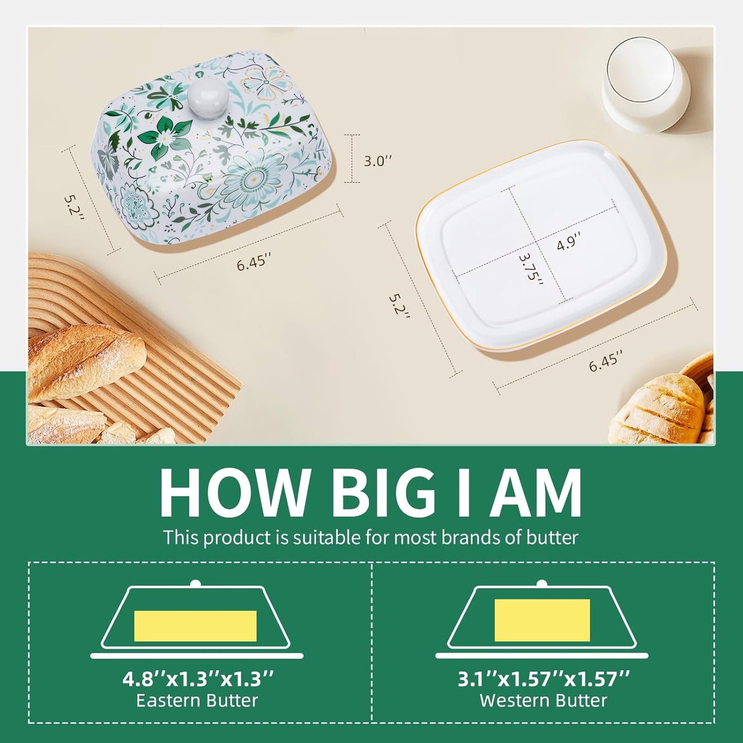 Butter Dish With Lid For Countertop-Ceramic Butter Dish with Knob Handle-Dishwasher Safe Butter Keeper&Serving Tray,Large Storage Keeper Holder for Kitchen-Elegant Gift for Women,Mothers,Housewarming