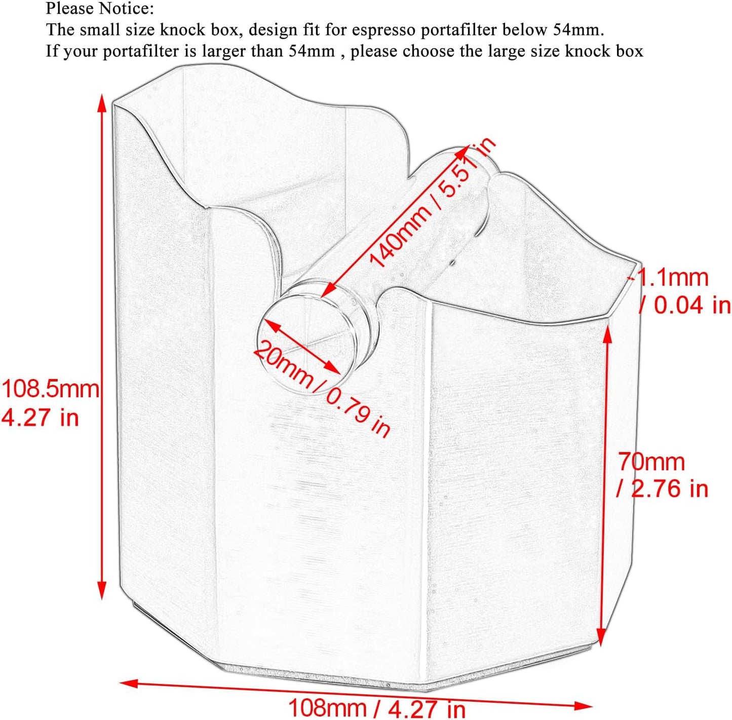 DIBTSA Espresso Knock Box, with Removable Knock Bar and Non-Slip Rubber Base, Espresso Accessory, Stainless Steel, Black, Small