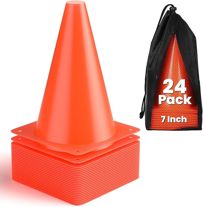 GHB Soccer Cones 7" 9" of 12 24 Pack Disc Soccer Sport Cones Training Field Marker Agility Cones for Basketball, Coaching, Practice Equipment Includes Drills Guide