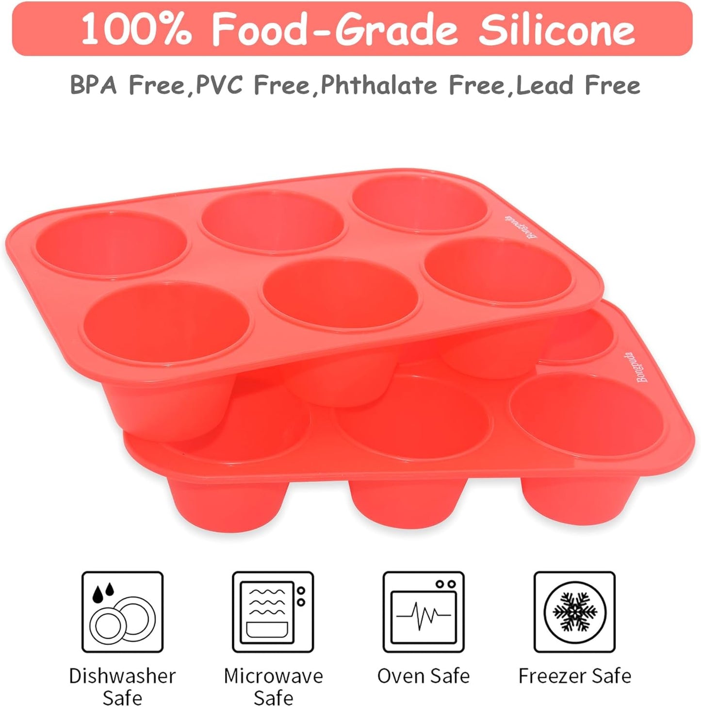 Silicone Large Muffin Pan 2 Pack,6 Cup Large Silicone Cupcake Pan,Non-Stick Jumbo Muffin Pans,Food Grade Cupcake Molds,Perfect for Egg Muffin,Big Cupcake