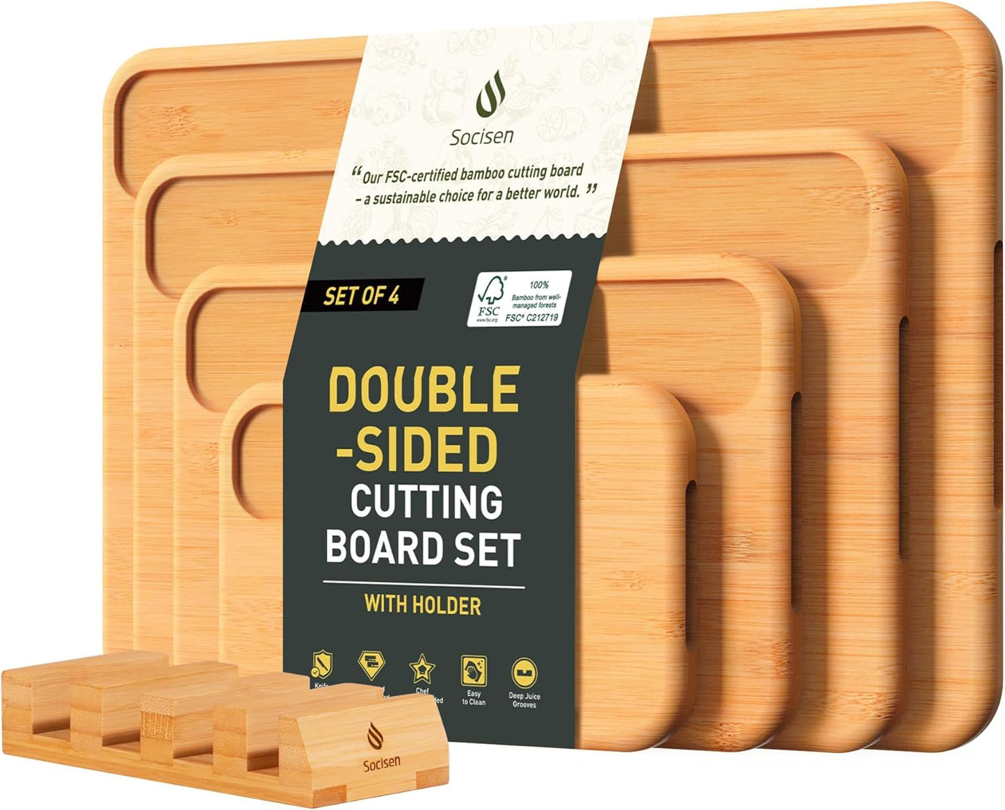 4 Packs Bamboo Cutting Board Set with Holder Over Sink Day Gifts Best Mama Mommy Bonus Busy Mom Ever Christmas Xmas Birthday Law Step Stepmom Stepmother Who Have Everything Good Unique Useful Present