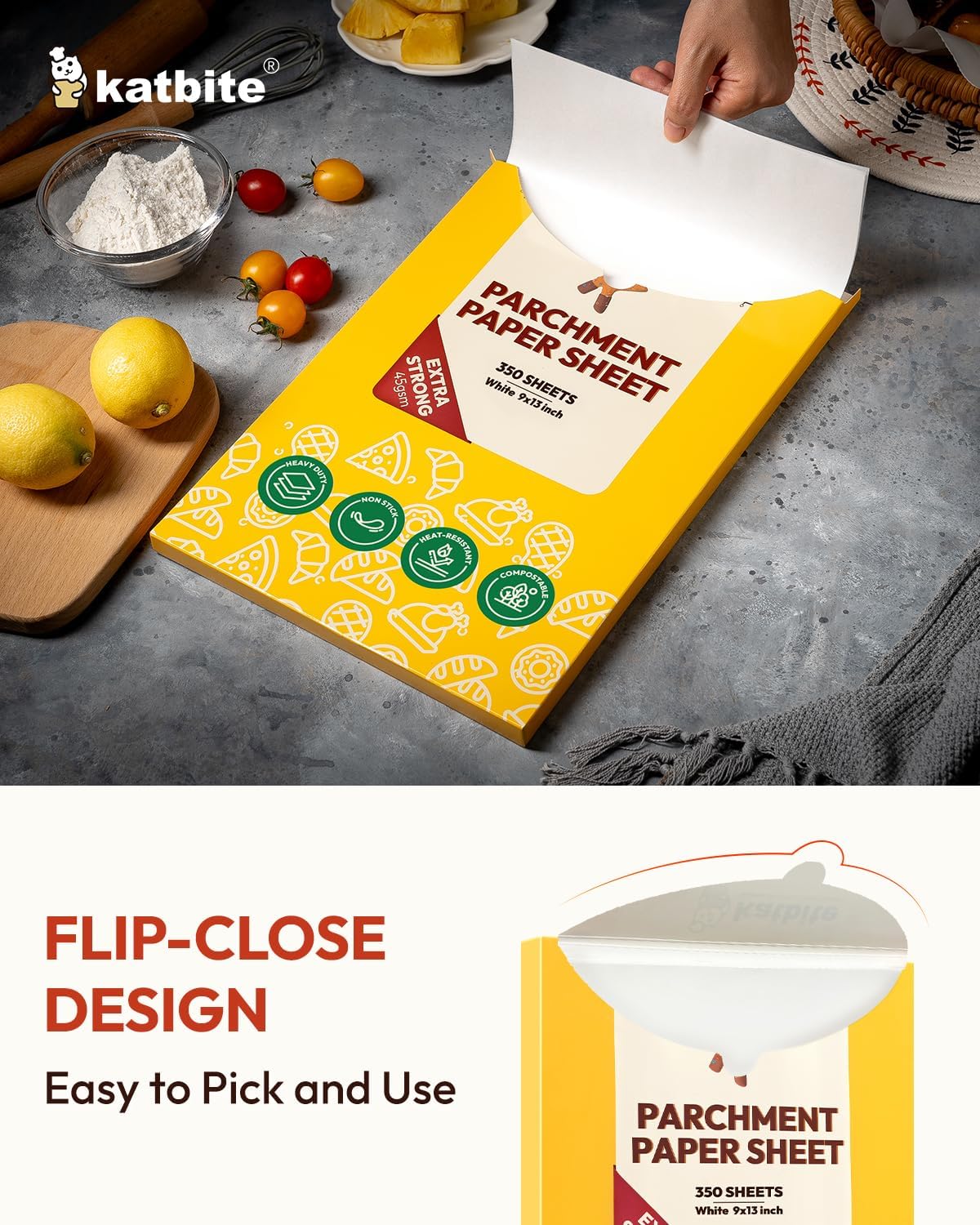 Katbite 350Pcs 9x13 In Parchment Paper Sheets, Heavy Duty White Baking Paper, Non-stick & Oil Proof for Oven, Air Fryer, Grilling, Steaming and Cooking Bread [Advanced Series]