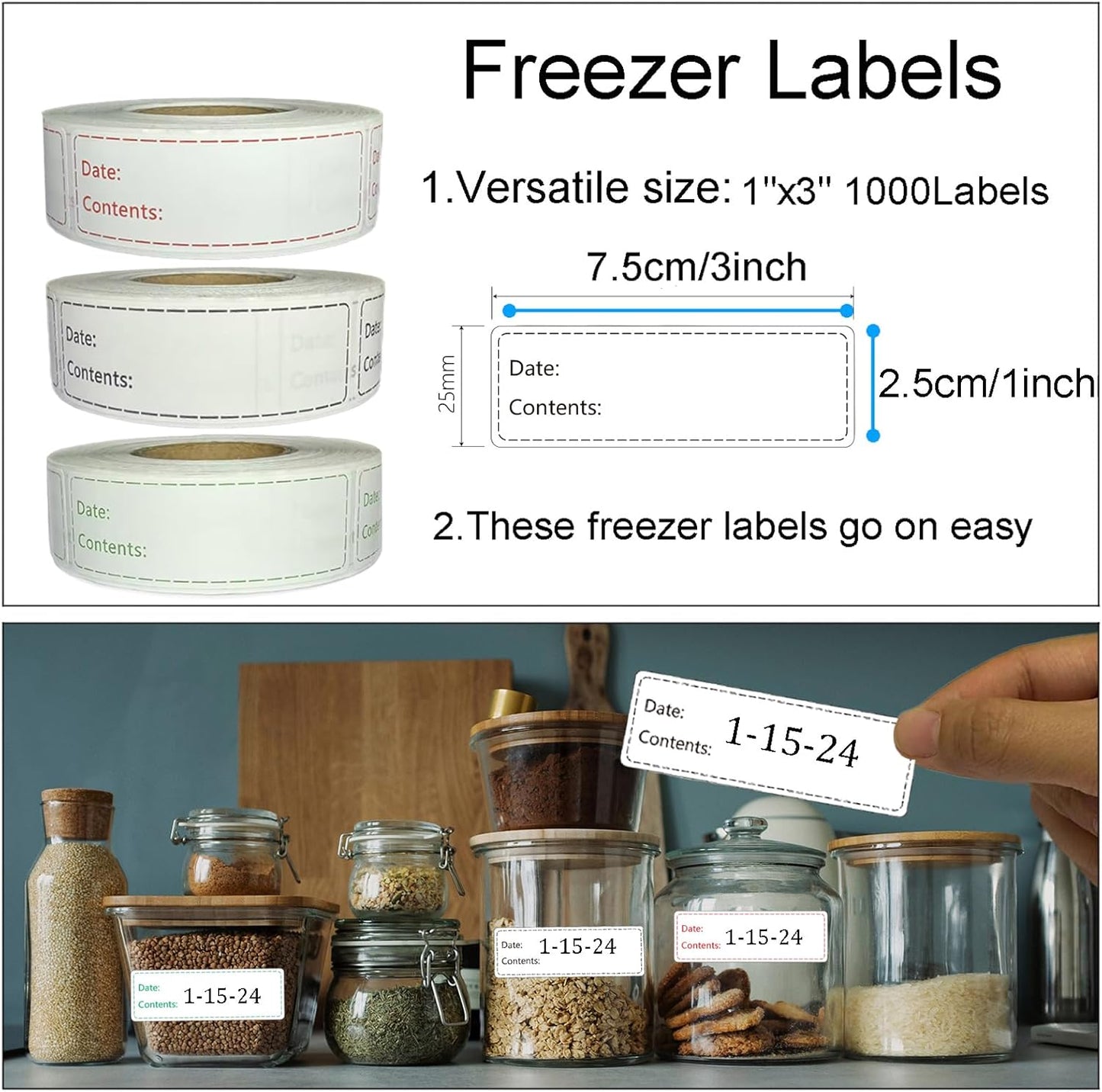 1000pcs Freezer Labels,1x3 inch for Food containers,Food Labels Quick and Easy to Remove- Easy to Write on(Blue)