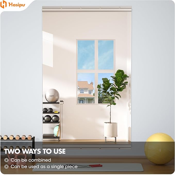 Hasipu Home Gym Mirror 48" L x 24" W - 3PCS Large Full Body Mirror for Yoga, Wall-Mounted Mirrors for Fitness, Garage, Dance Studio, 0.16in Tempered Glass Frameless