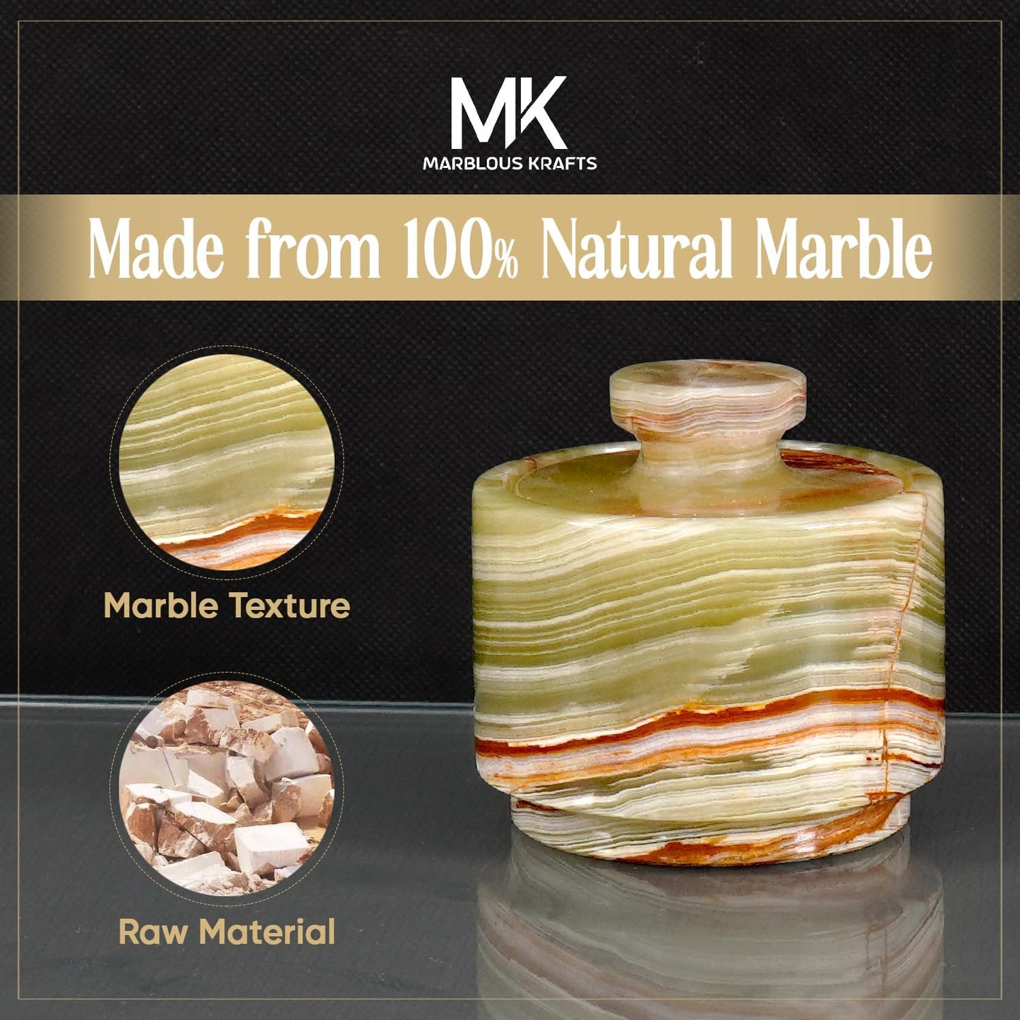 Marble Salt Cellar with Lid 3" Green Onyx Stone Salt Holder for Counter & Stone Salt Container, Salt Dish, Salt Box & Spice Jar