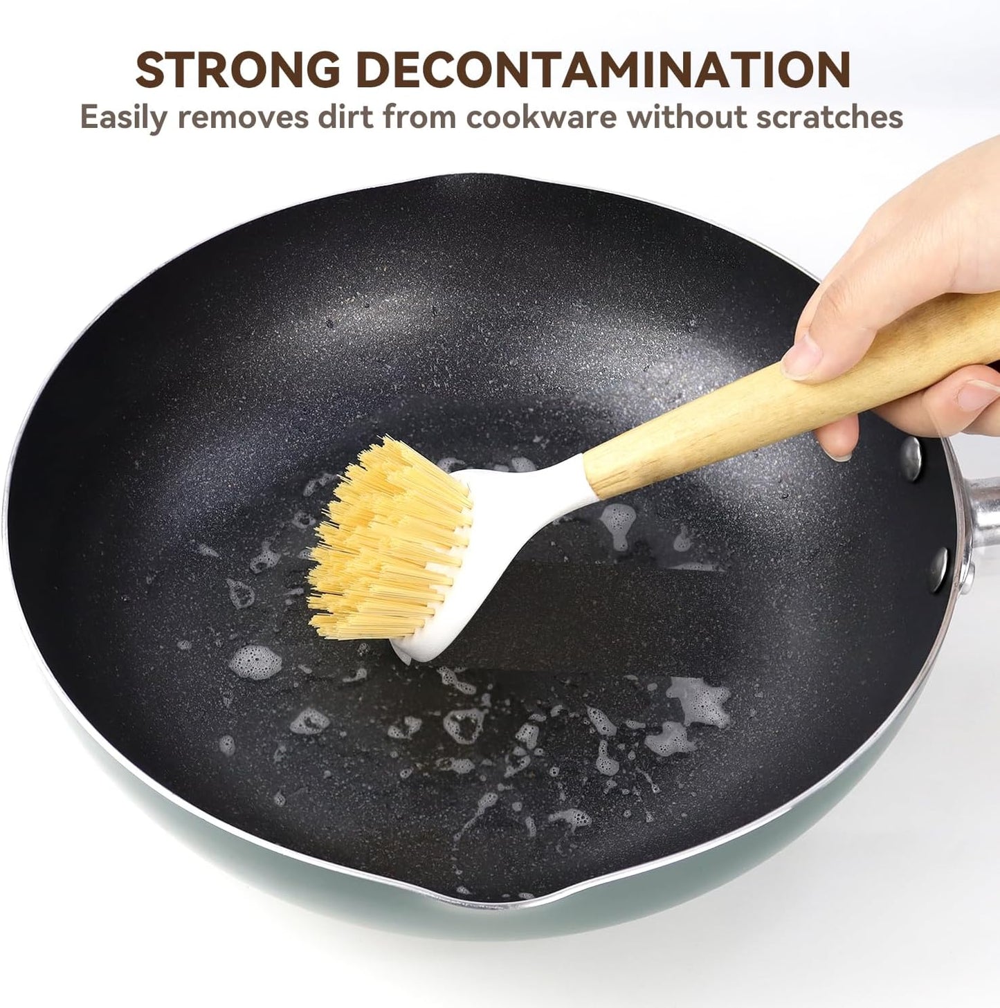 2 Pack Kitchen Scrub Brushes for Cleaning Dish Brush with Handle for Pans, Pots, Kitchen Sink Cleaning Scrub Brushes (Wooden Handle)