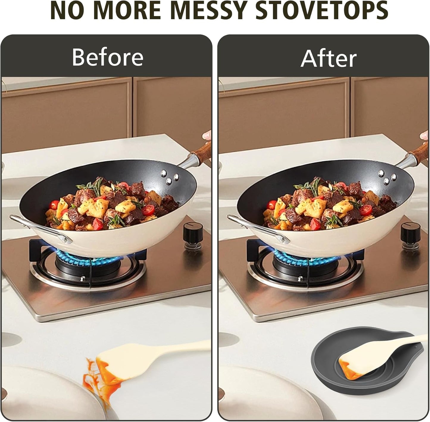 Silicone Spoon Rest for Stove Top - BPA-Free, Heat-Resistant Spoon Holder - Spoon Rest for Kitchen Counter - Large Cooking Utensil Rest for Spoons, Spatulas, Ladles or Tongs - Black 2 Pack