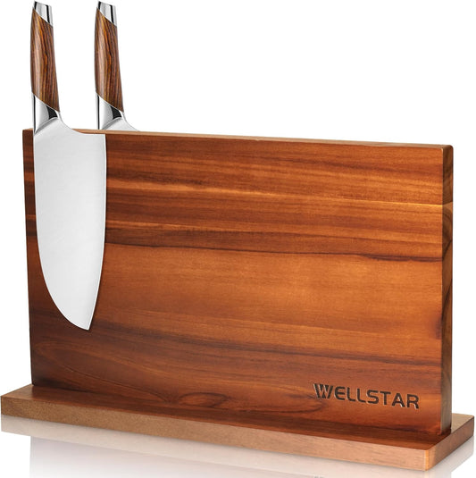 Modern Acacia Magnetic Knife Block Holder 16 x 10 Inches, Extra Large Dual-Sided Strong Magnet Wood knives Stand, Luxurious Kitchen Counter Rack Organizer for a Stable and Stylish Cutlery Display