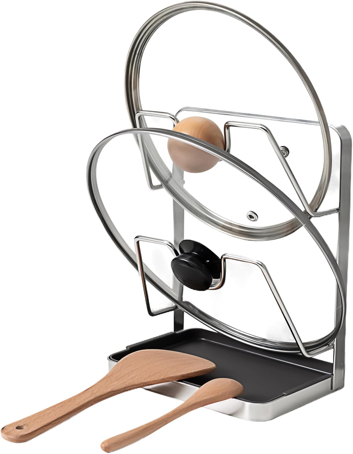 304 Stainless Steel Pot Lid Holder While Cooking, Kitchen Spoon Rest with Lid Holder for stove top, Multifunctional Kitchen Pot Lid Organizer for Countertop（Silver）