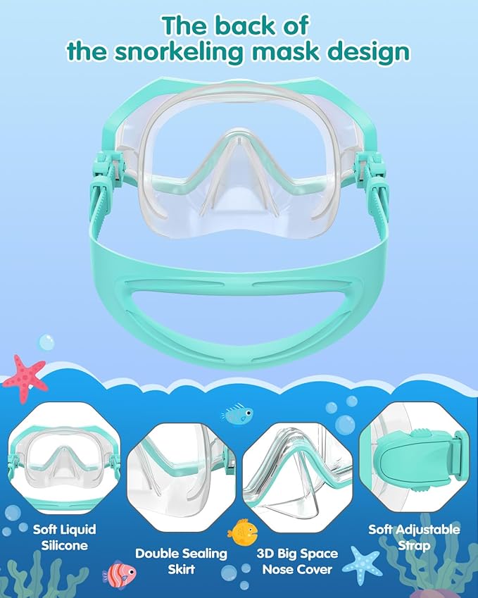 W WSTOO Kids Swim Goggles with Nose Cover,Snorkel Diving Swimming Mask for Youth 5-15,HD 3-Window Wide Vision Anti-Shattered Lens Anti-Fog&Leak