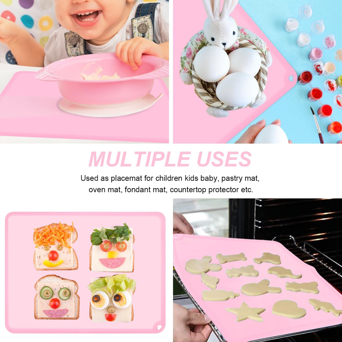 Silicone Placemat for Toddles Kids Non-Slip Reusable Portable Baby Placemats for Restaurant Stain-Proof Children Food Mats Eating Table Mat 2 Pack (Mauve&Peach)