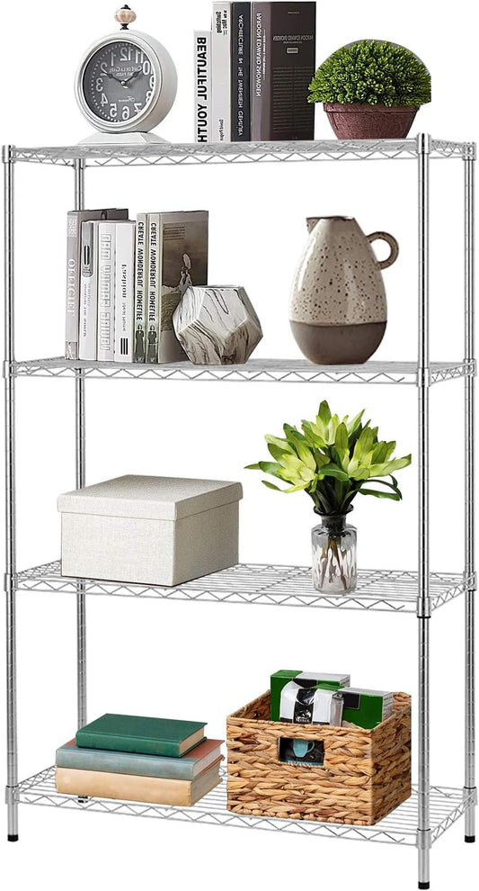 14" D×36" W×54" H Commercial Wire Shelving Unit Metal Shelf with 4 Tier Adjustable Layer Rack Strong Steel for Restaurant Garage Pantry Kitchen Garage，Chrome