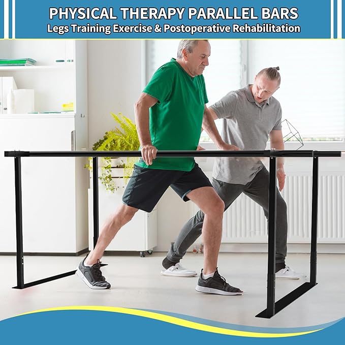 Physical therapy parallel bars, Walking assist bar for rehab & walking balance issues, Adjustable height & width (8FT)