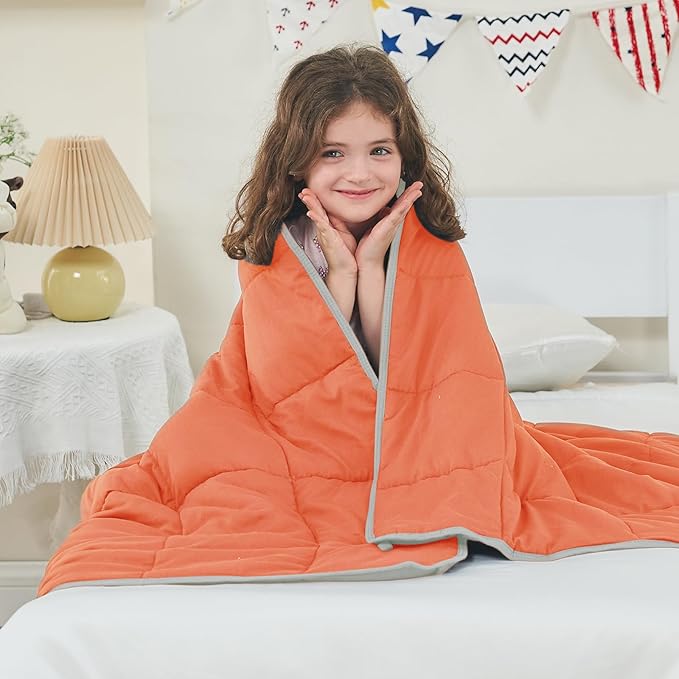 yescool Weighted Blanket (10 lbs, 41" x 60", Orange) Cooling Heavy Blanket for Sleeping Perfect for 90-110 lbs, Breathable Blanket with Premium Glass Bead, Machine Washable