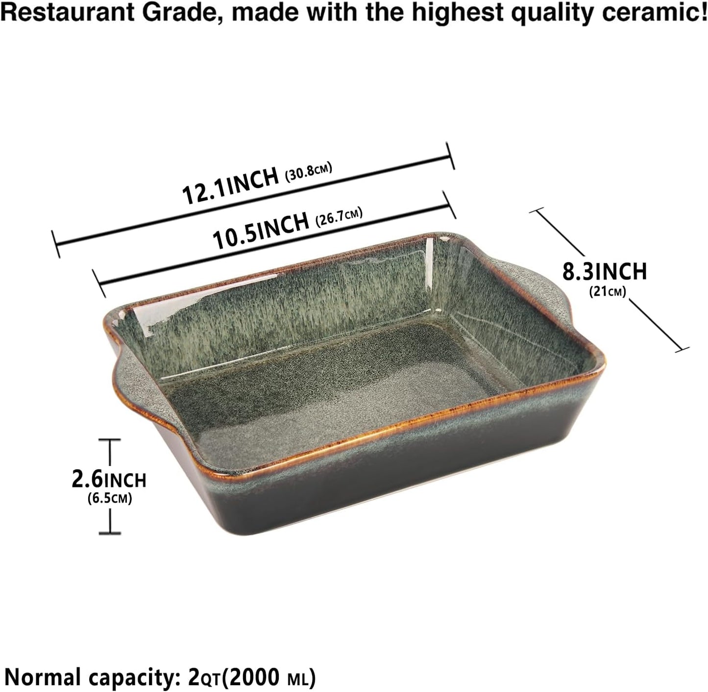 Ceramic Casserole Baking Dish, 2 Quarts Baking Dish for Oven, Lasagna Pans, Oven Safe Durable Bakeware for Kitchen Home Decor, Banquet and Dinner, Rectangular 1 PCS 10 x 8 Inch