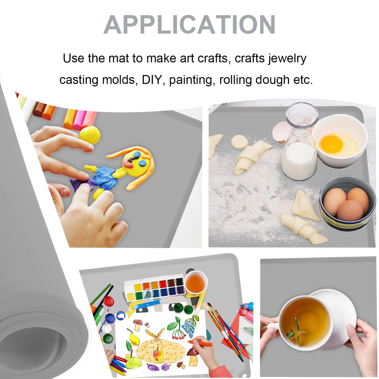 Silicone Placemat for Toddles Kids Non-Slip Reusable Portable Baby Placemats for Restaurant Stain-Proof Children Food Mats Eating Table Mat 2 Pack (Silver Gray)