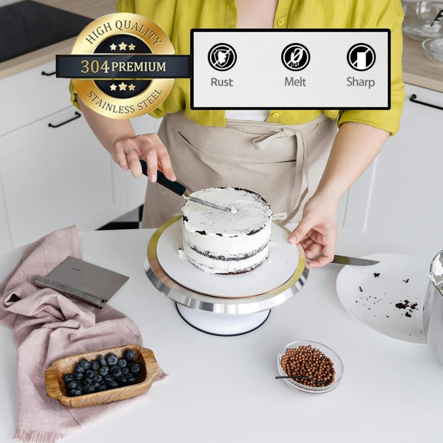 Cake Icing Spatulas with Non-Slip Handle 4 6 Inch Small Offset Palette Knife for icing smoother, Flat Pallet Knives for Baking or Frosting, Stainless Steel Cake Decorating Spatulas Angled Spatula