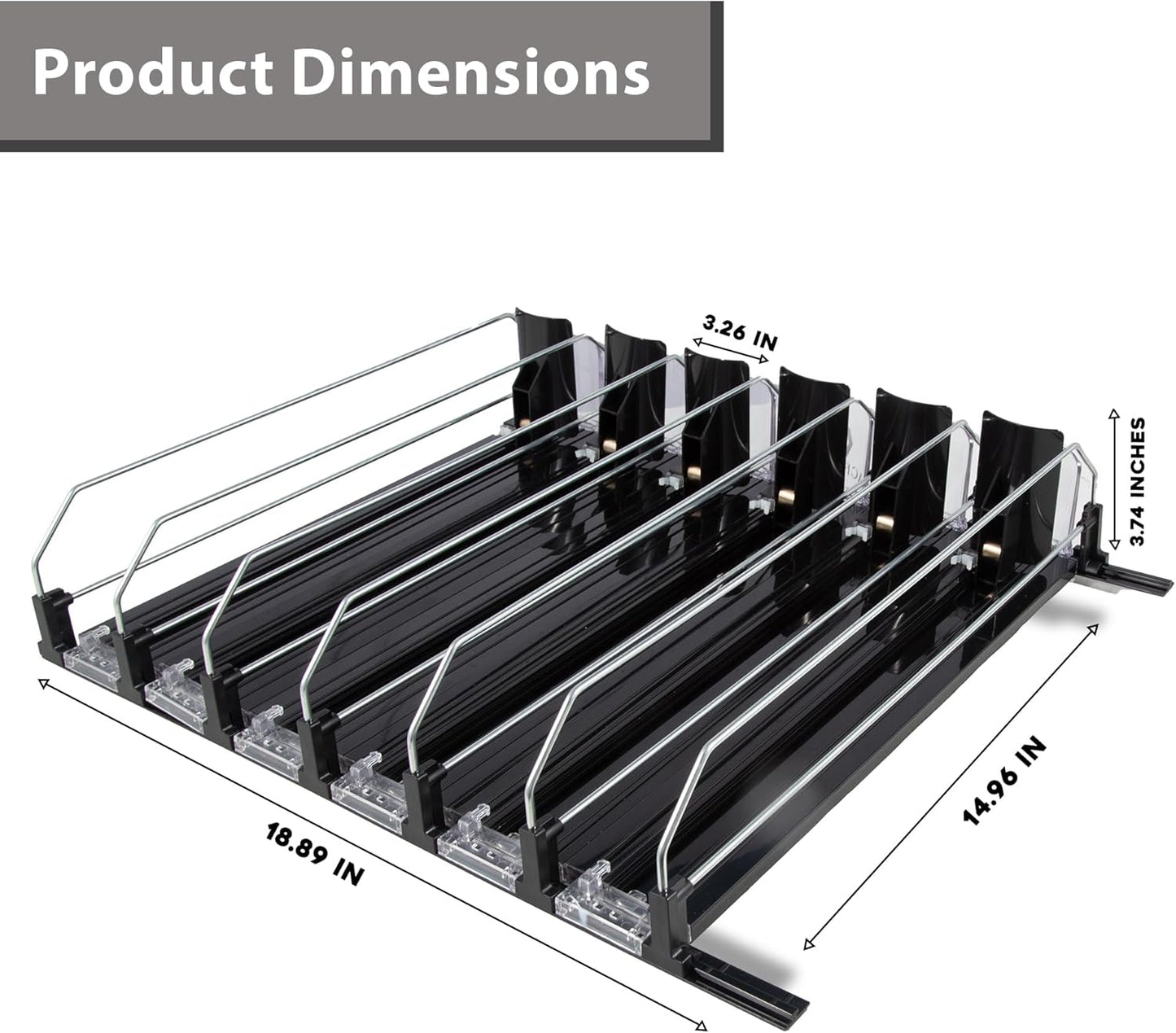 Upgraded Drink Organizer for Fridge – Adjustable Width Soda Can Organizer with Automatic Glide, Space-Saving Refrigerator Can Dispenser Holds Up to 30 Cans – Drink Holder for Fridge (6 Rows, Black)